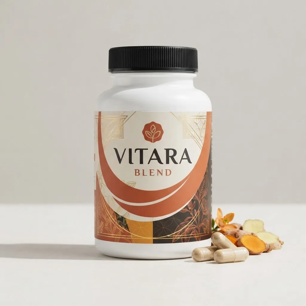 Vitara Blend premium supplement bottle with wooden lid